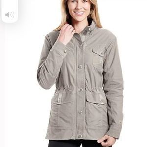 Kuhl Recon Women’s Utility Coat Jacket Zip Front Stowaway Hood REI Medium